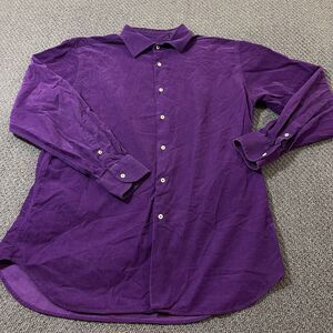 Saks Fifth Avenue Dress Shirt Mens 16.5 Purple Cotton Collared Long Sleeve
